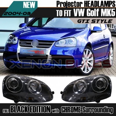 2x Bi Xenon Headlamps for VW Golf MK5 04-09 Black Projector Xenon Look Headlight